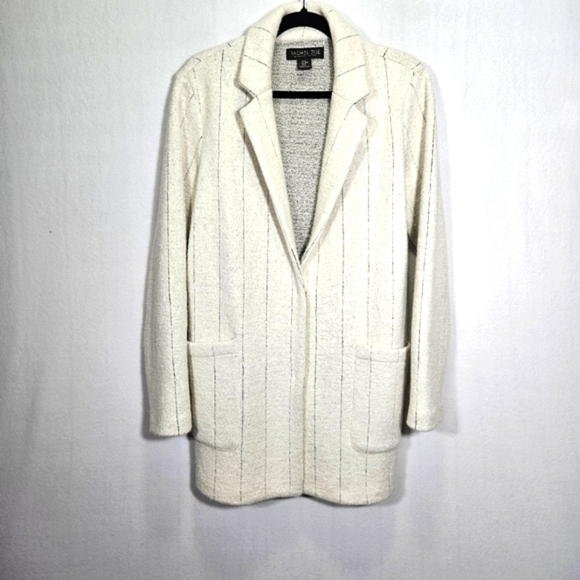 Rachel Zoe Women's Ivory Pinstriped Wool-Blend Coat Jacket Size Medium - Picture 2 of 10